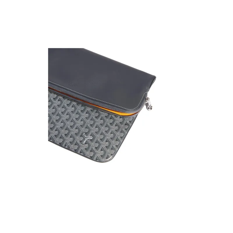 GOYARD Sainte-Marie Canvas With Calfskin Clutch Large Size Unisex Gray-4