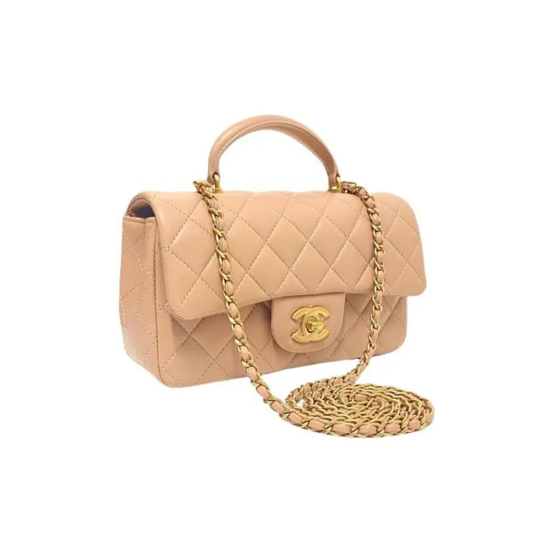CHANEL Classic Flap CF Lambskin Lipstick Bag Handbag Shoulder Bag Crossbody Bag Mini Women's Nude Pink-1