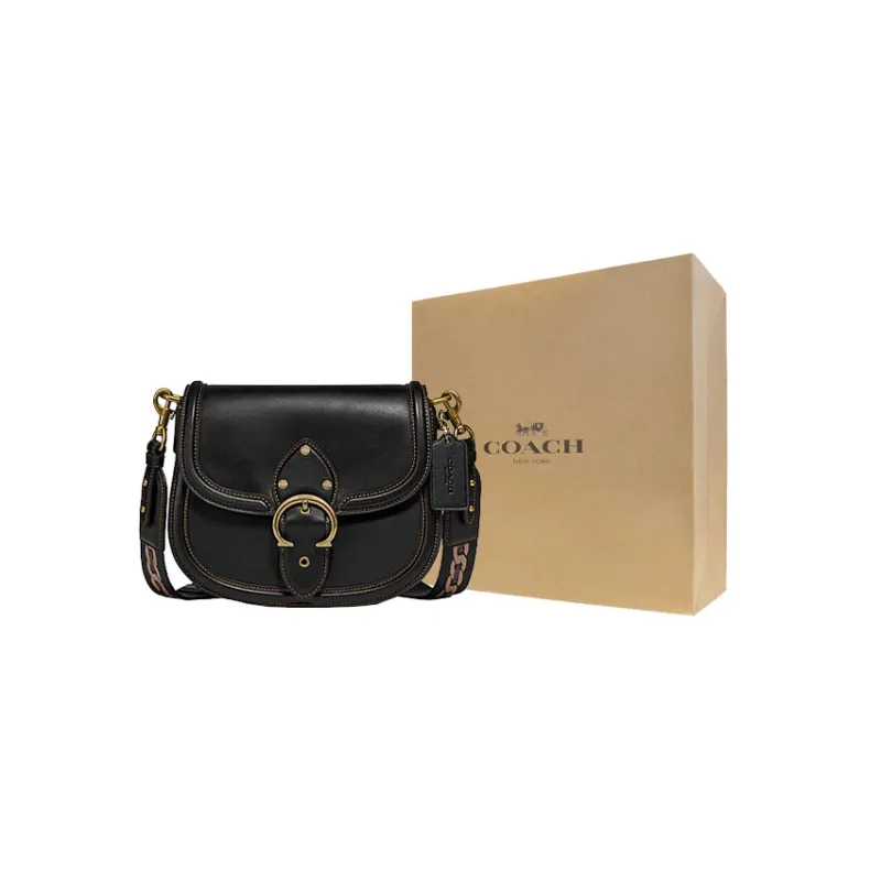 COACH Leather Saddle Bag Shoulder Bag Crossbody Bag Small Size Women's Black-4