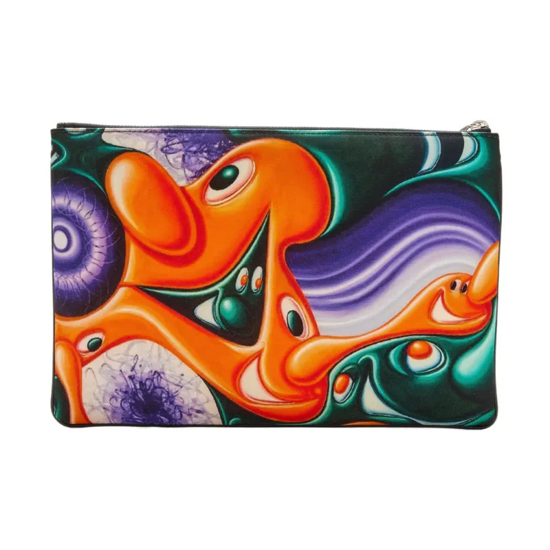 DIOR Nylon Handbag Clutch Regular Men's Orange/Multicolor Print-6