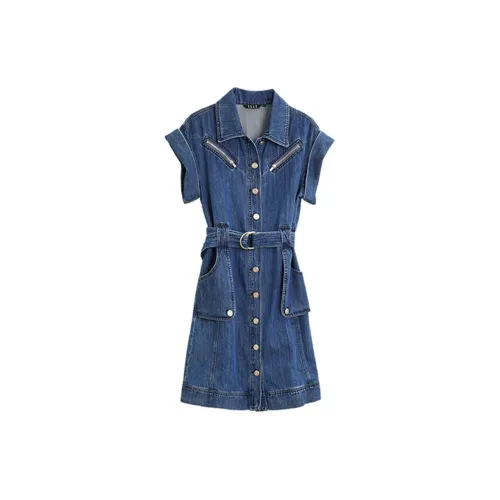 ELLE Short-Sleeved Dresses Women's Denim Blue