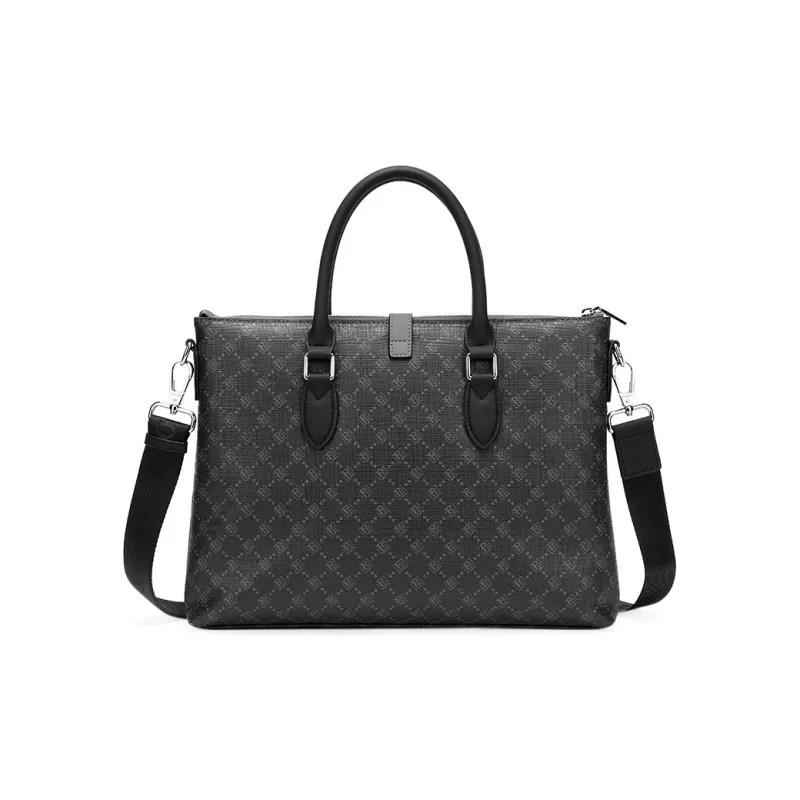 POLO PVC Synthetic Leather 15 Inch Laptop Bag, Handbag, Men's Crossbody Bag Briefcase Tubas Men's Black-3