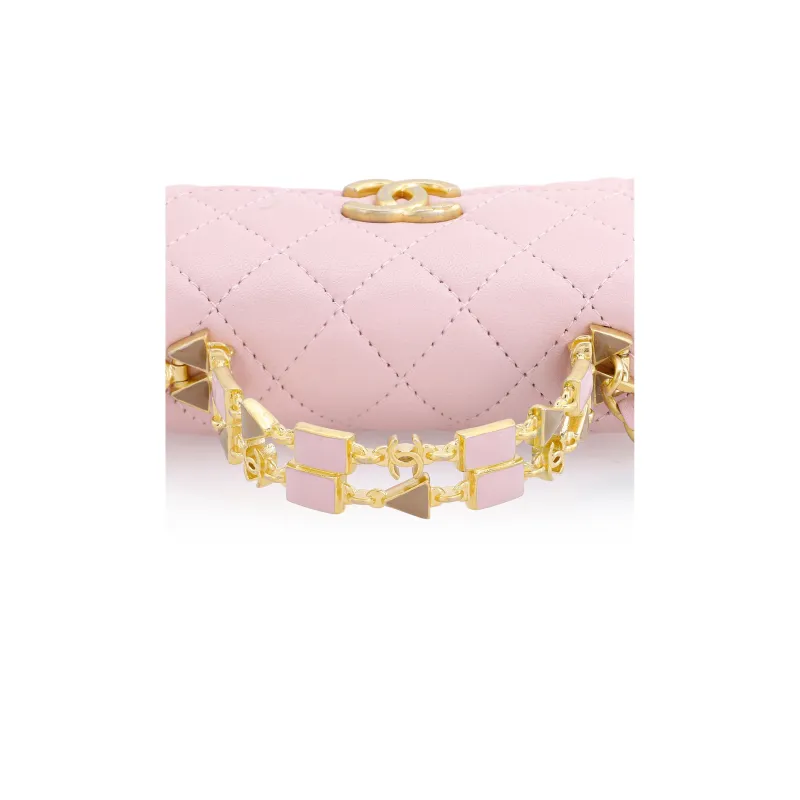CHANEL Lambskin Portable One Shoulder Crossbody Clutch Mini Women's Light Pink-4