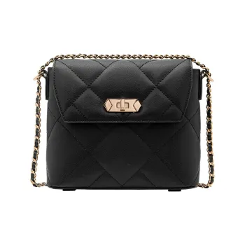 VANESSA HOGAN Lingge Series Cow Leather Shoulder Bag Crossbody Bag Medium Size Women's Black