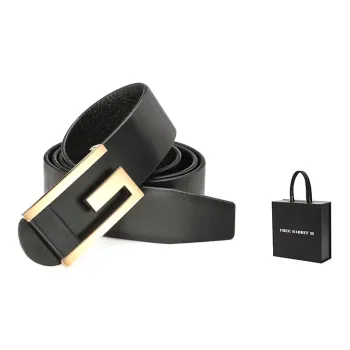 FREE RABBITⅡ Letter Pants Business Genuine Leather Automatic Buckle Cow Leather Leather Belts Men's
