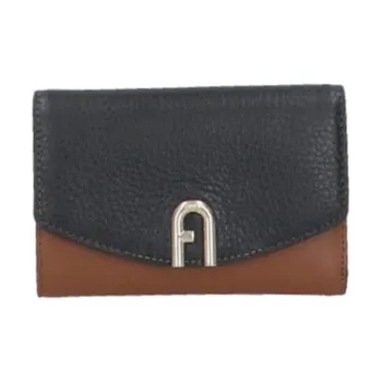Furla Primula Calfskin Wallet Medium Size Women's Black & Brown