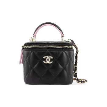 CHANEL 23P SS Sheepskin Box Bag, Makeup Bag, Handbag, Shoulder Bag, Crossbody Bag Women's Pink/Black