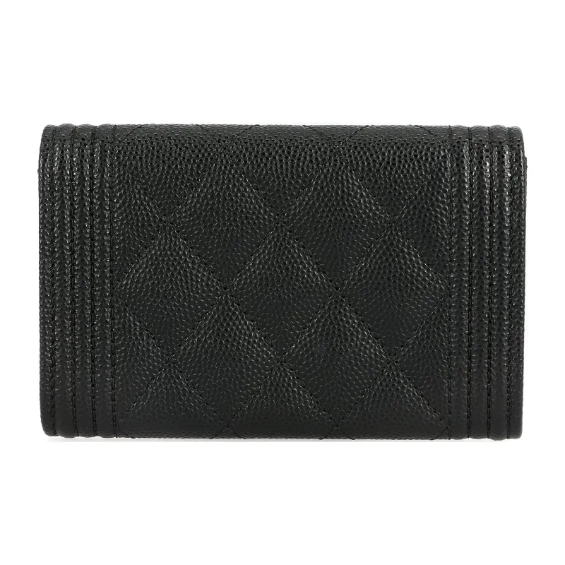 CHANEL 21K Winter Leboy Litchi Grain Sheepskin Flap Bag Card Holder, Wallet Regular Women's Black-2