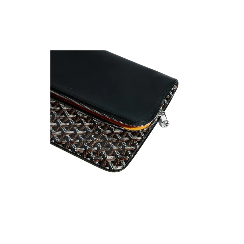 GOYARD Sainte-Marie Canvas With Calfskin Clutch Large Size Unisex Black-4