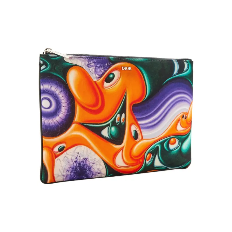 DIOR Nylon Handbag Clutch Regular Men's Orange/Multicolor Print-1