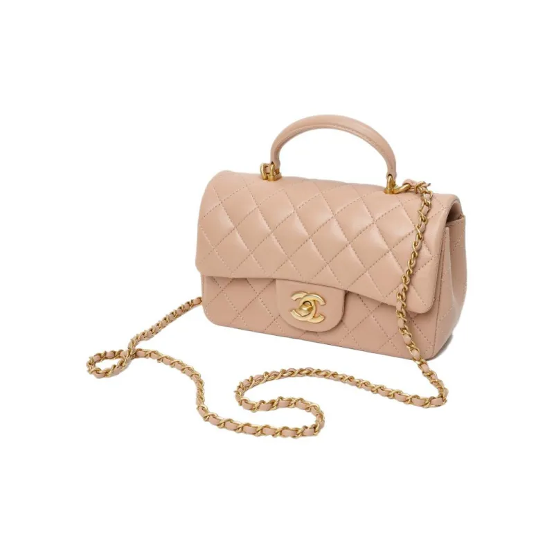 CHANEL Classic Flap CF Lambskin Lipstick Bag Handbag Shoulder Bag Crossbody Bag Mini Women's Nude Pink-2