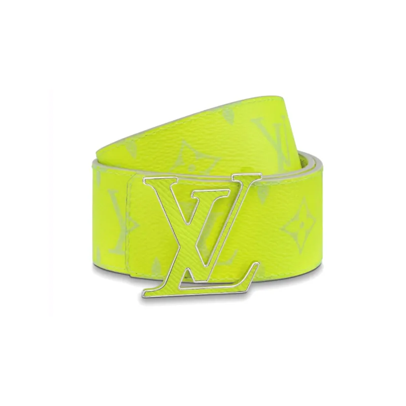 LOUIS VUITTON Initiales Interwoven Letter, Smooth Buckle Cow Leather Belts Men's Green 4cm-0