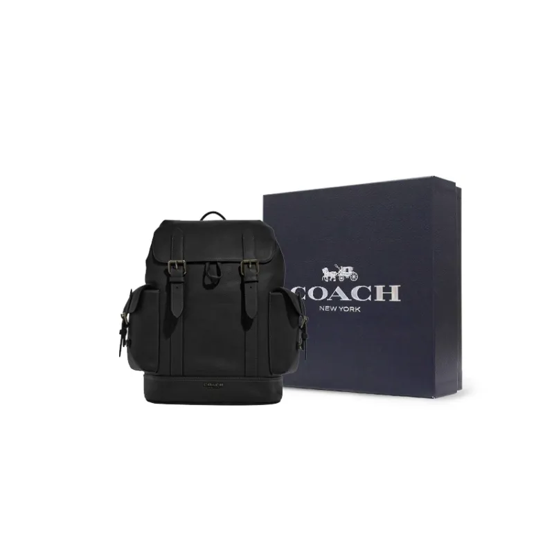COACH Hudson Natural Grain Leather Backpack Tubas Men's Black-5