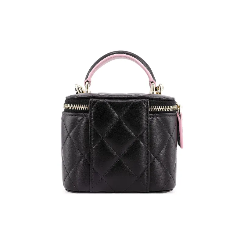 CHANEL 23P SS Sheepskin Box Bag, Makeup Bag, Handbag, Shoulder Bag, Crossbody Bag Women's Pink/Black-2