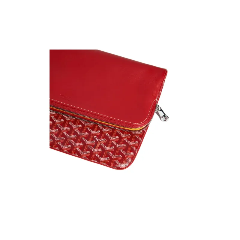 GOYARD Sainte-Marie Canvas With Calfskin Clutch Large Size Unisex Red-4