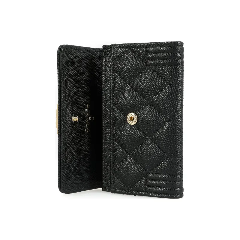 CHANEL 21K Winter Leboy Litchi Grain Sheepskin Flap Bag Card Holder, Wallet Regular Women's Black-3