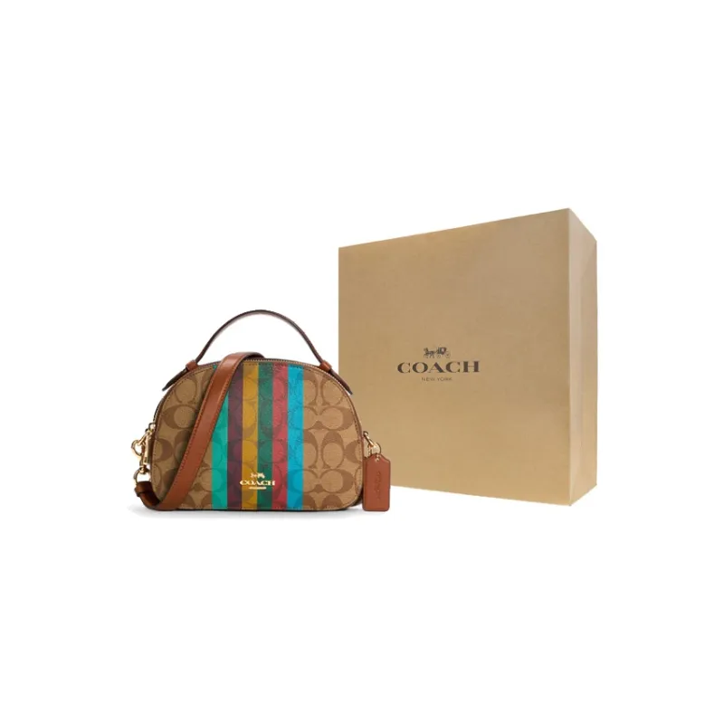 COACH Serena Monogram Canvas With Leather Crossbody Bag Chinese Steamed Bun Handbag Small Size Women's Khaki-4