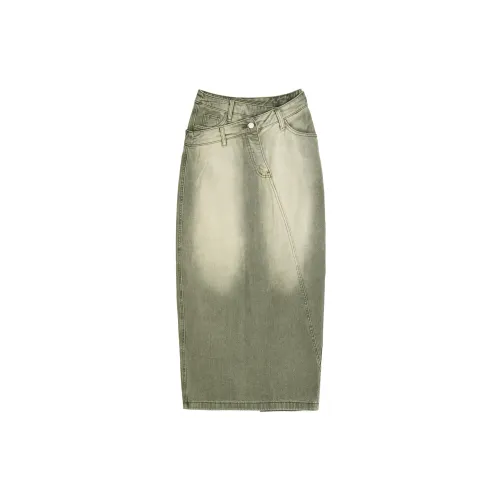 Okmashop Denim Long Skirts Women's Gray Green