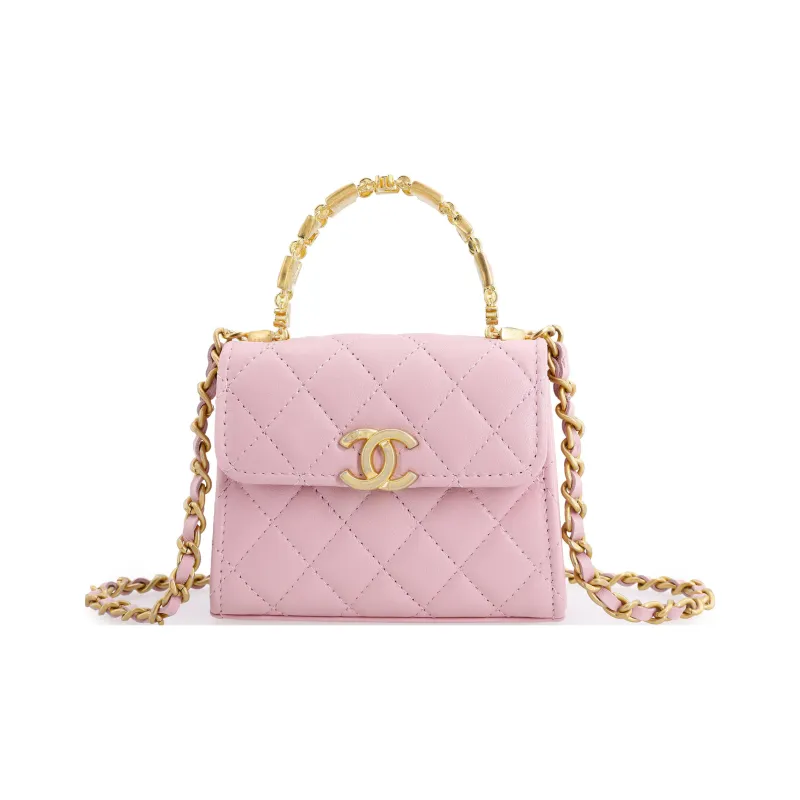 CHANEL Lambskin Portable One Shoulder Crossbody Clutch Mini Women's Light Pink-0