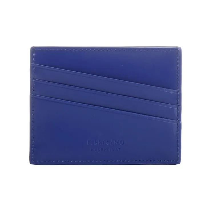 FERRAGAMO Cow Leather Card Clip Card Holder Wallets Men's Cornflower Blue-2