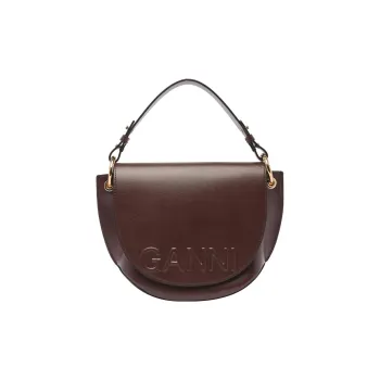 GANNI Banner Calfskin Saddle Bag Portable Crossbody Bag Shoulder Bag Women's Brown