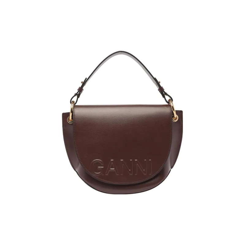 GANNI Banner Calfskin Saddle Bag Portable Crossbody Bag Shoulder Bag Women's Brown-0