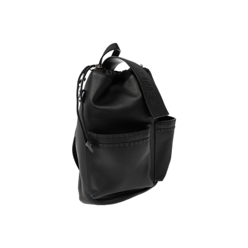 FENDI Calfskin Backpack Medium Size Men's Black-2