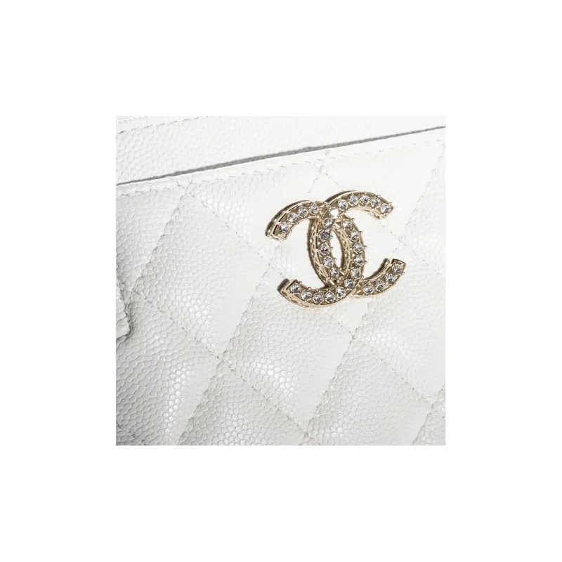 CHANEL Shiny Beaded Embossed Calfskin Coin Purse Women's White-3