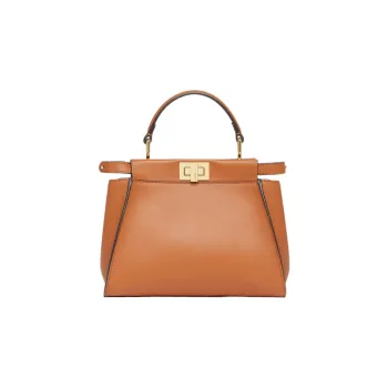 FENDI Peekaboo Leather Shoulder Bag, Crossbody Bag, Handbag Small Size Women's Brown