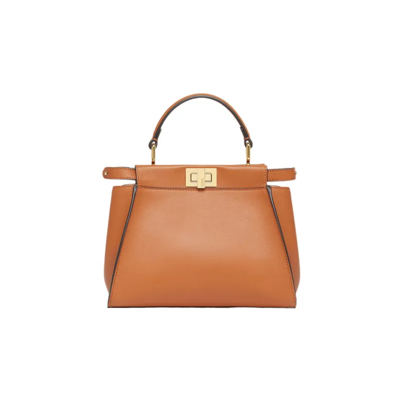 FENDI Peekaboo Leather Shoulder Bag, Crossbody Bag, Handbag Trumpets Women's Brown-0