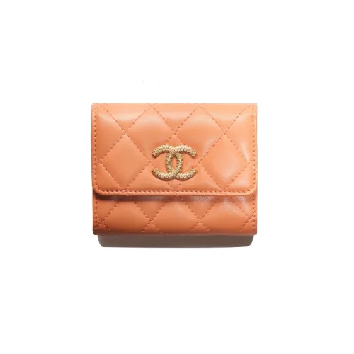 CHANEL Sheepskin Card Holder Women's Orange