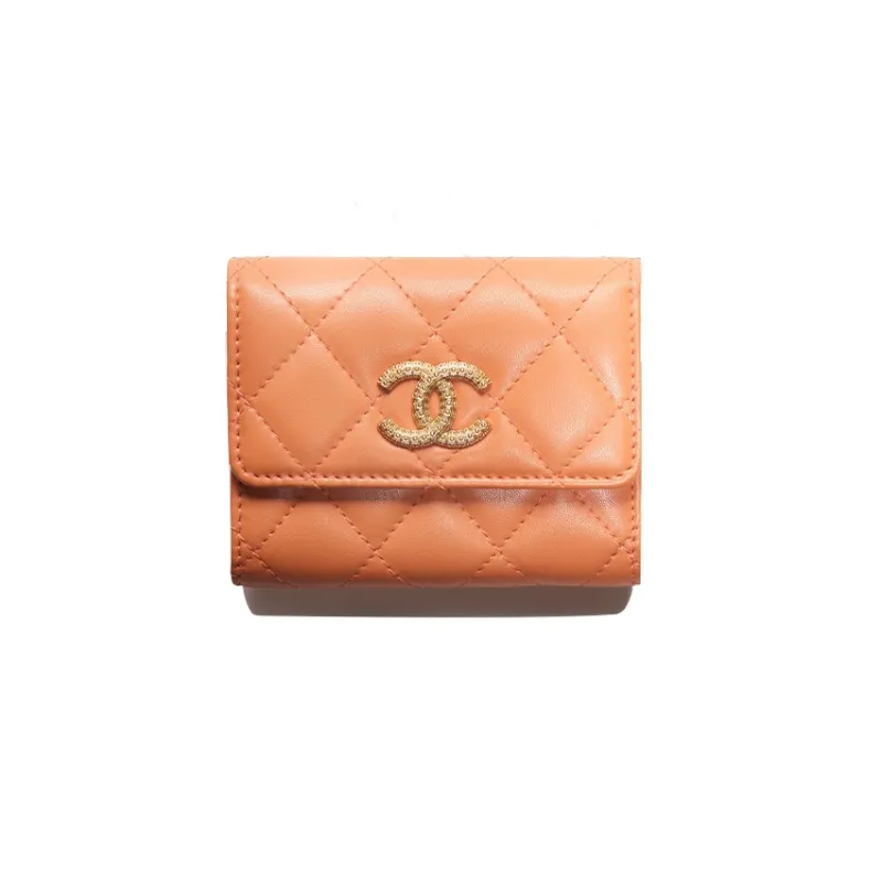 CHANEL Sheepskin Card Holder Women's Orange-0