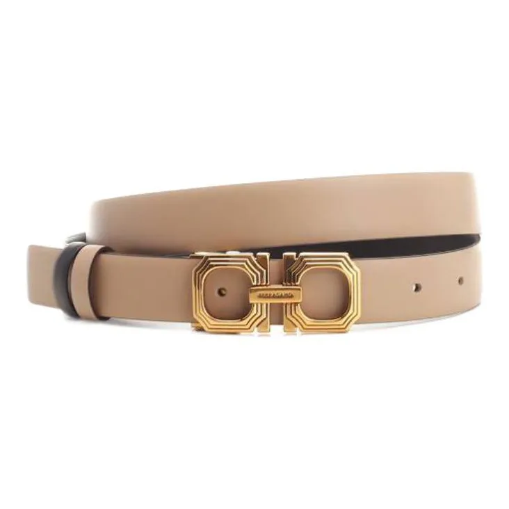 FERRAGAMO Double Sided Letter Smooth Buckle Leather Belts Women's Brown-0