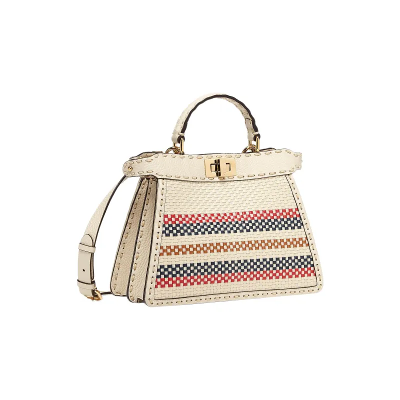 FENDI Peekaboo ISeeU Woven Calfskin Shoulder Bag Crossbody Bag Handbag Small Size Women's Multicolor-1