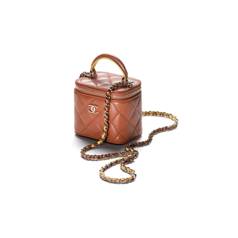 CHANEL Sheepskin Multicolor Box Bag, Handbag, Shoulder Bag, Crossbody Bag Trumpets Women's Light Brown & Yellow-1