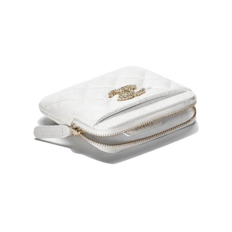 CHANEL Shiny Beaded Embossed Calfskin Coin Purse Women's White-2