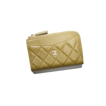 CHANEL Sheepskin Card Holder Women's Green