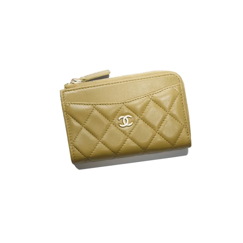 CHANEL Sheepskin Card Holder Women's Green-0