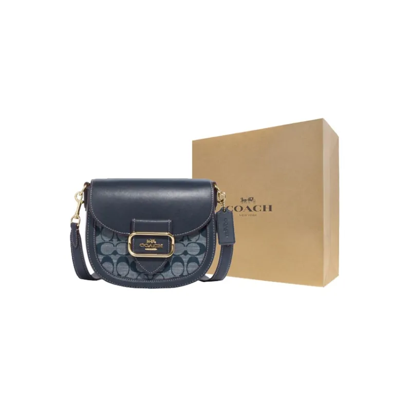 COACH Morgan Cow Leather With Textile Saddle Bag Shoulder Bag Crossbody Bag Small Size Women's Denim Blue-5