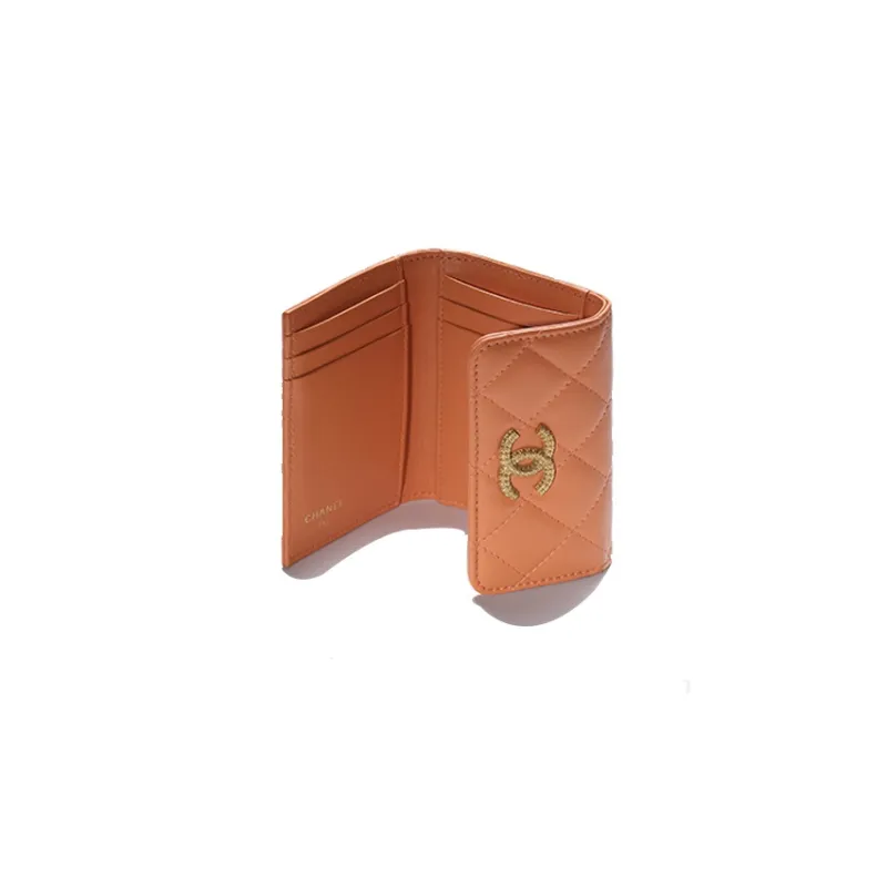 CHANEL Sheepskin Card Holder Women's Orange-2