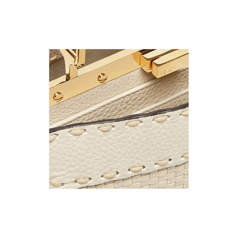 FENDI Peekaboo ISeeU Woven Calfskin Shoulder Bag Crossbody Bag Handbag Small Size Women's Multicolor-4