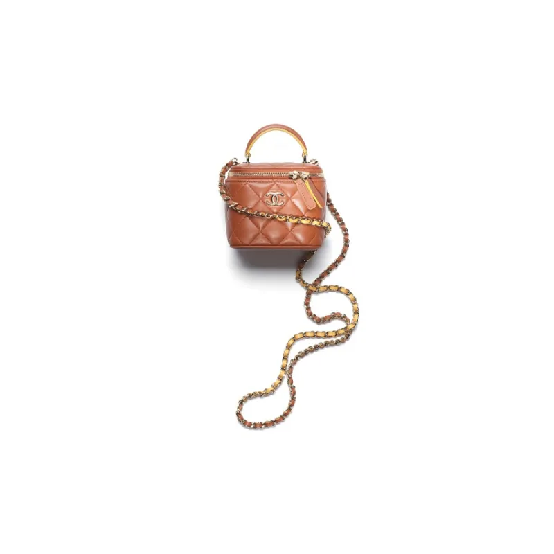 CHANEL Sheepskin Multicolor Box Bag, Handbag, Shoulder Bag, Crossbody Bag Trumpets Women's Light Brown & Yellow-0