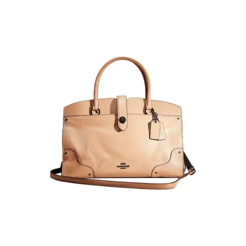 COACH Mercer Leather Briefcase One Shoulder Handbag Large Size Women's Beech Wood Color