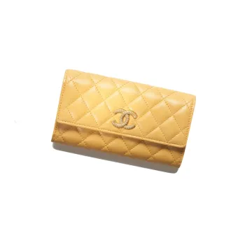 CHANEL Sheepskin Wallet Women's Yellow