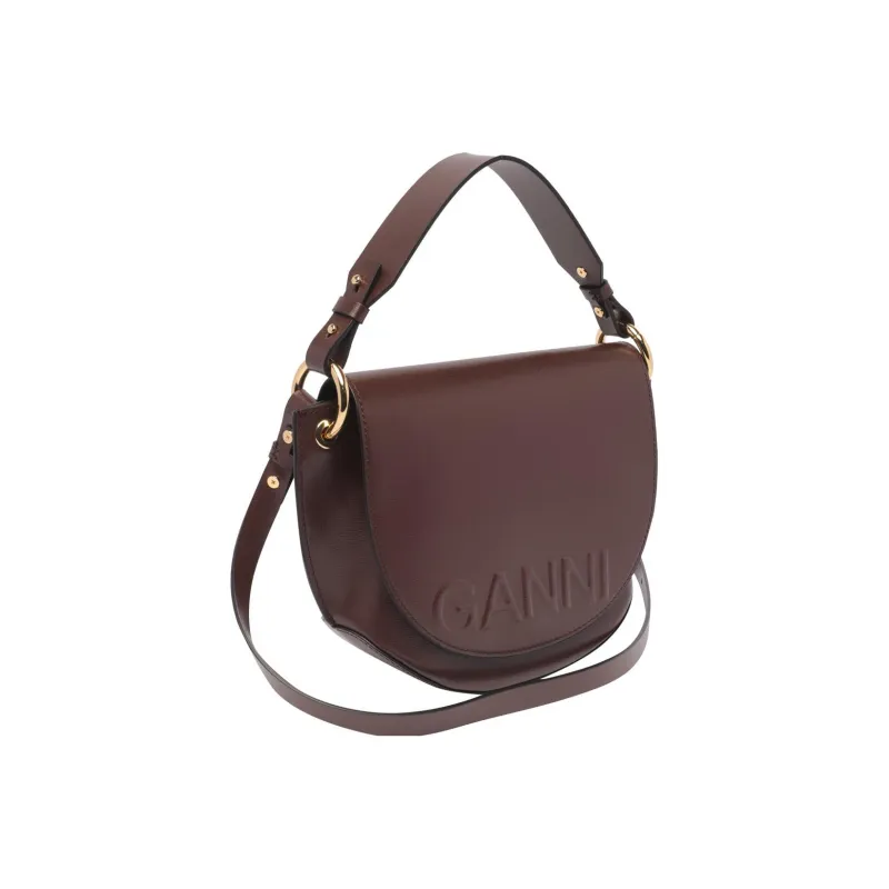 GANNI Banner Calfskin Saddle Bag Portable Crossbody Bag Shoulder Bag Women's Brown-1