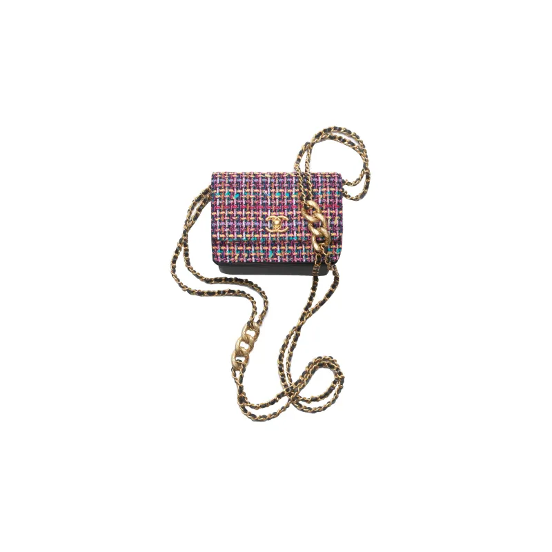 CHANEL Wool Twill Soft Woolen One Shoulder Crossbody Clutch Women's Multicolor-0