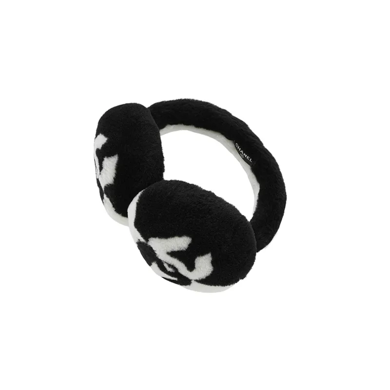 CHANEL Double-Sided Shearling And Lambskin Earmuffs Unisex Black/White-0