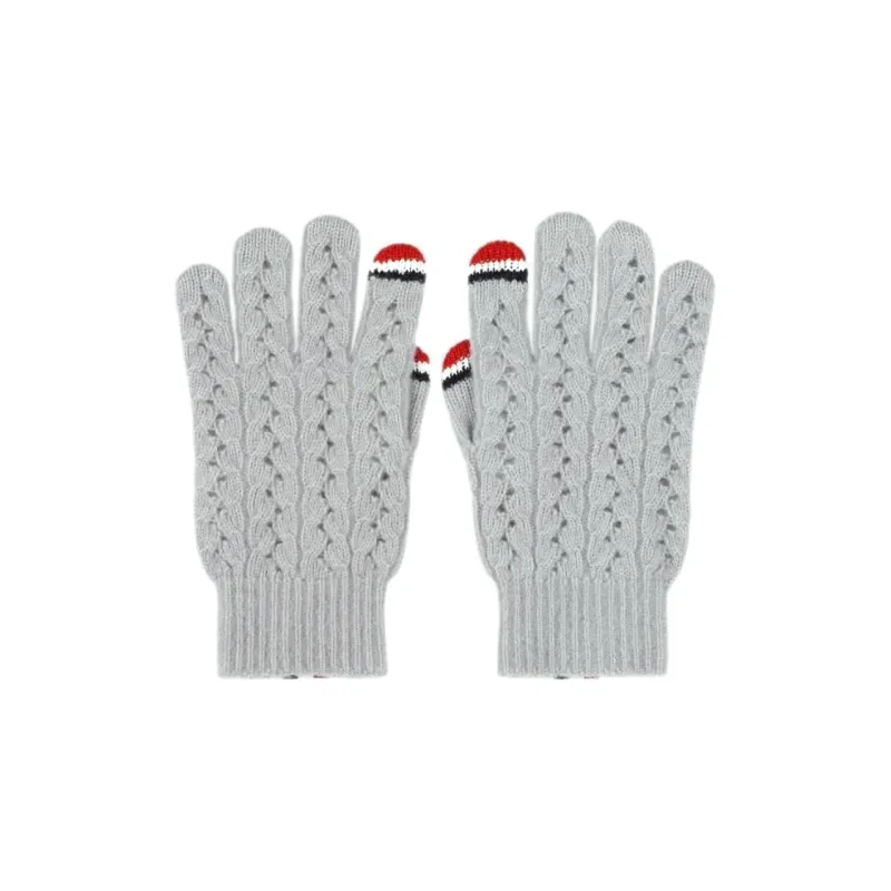 THOM BROWNE· Gray Knit Gloves Women's-0