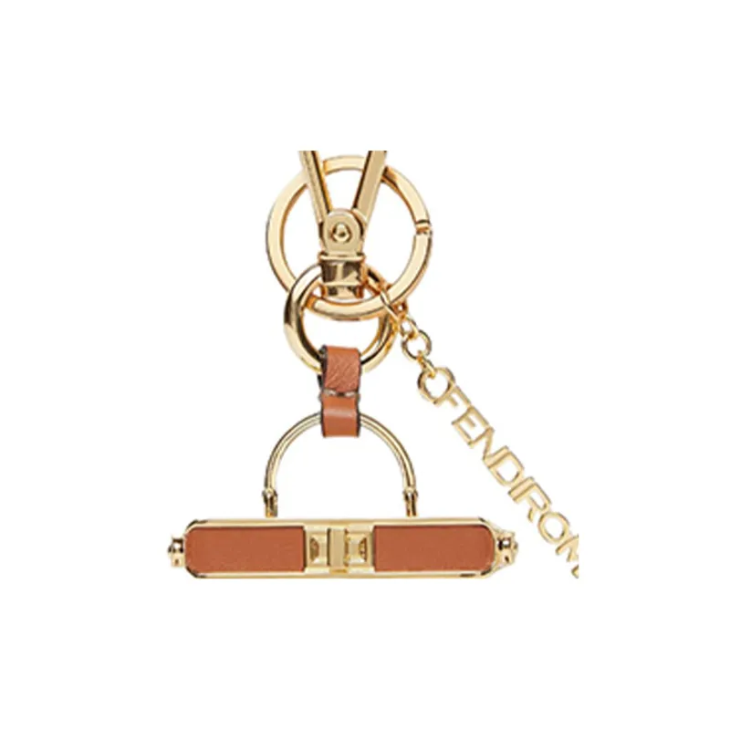 FENDI Peekaboo Raffia With Leather Bag Accessory Key Pouch Women's Natural Color-2