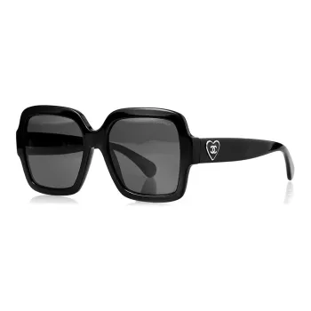 CHANEL Plate Frame Square Sunglasses Women's Black